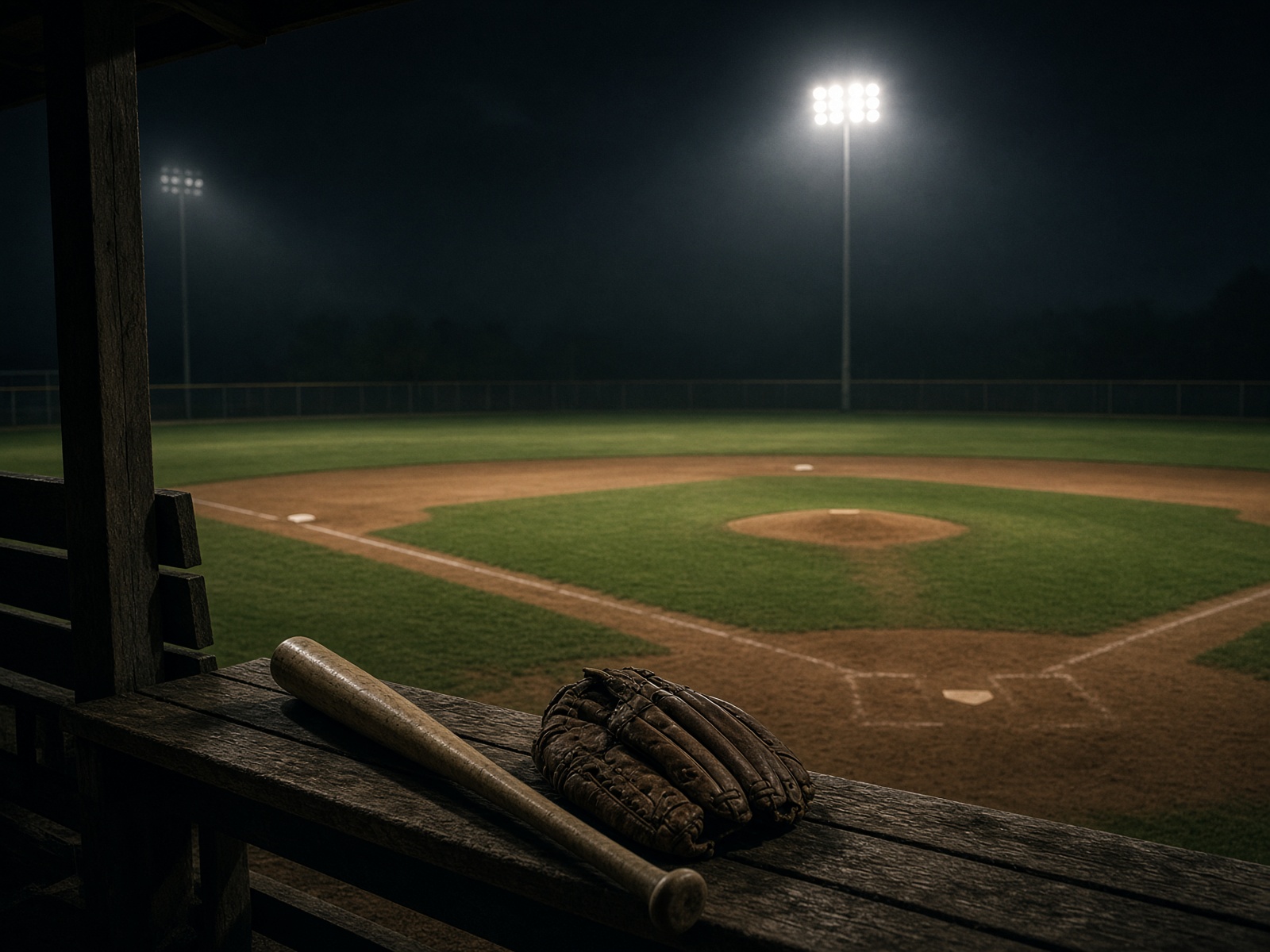 Night baseball diamond under the lights