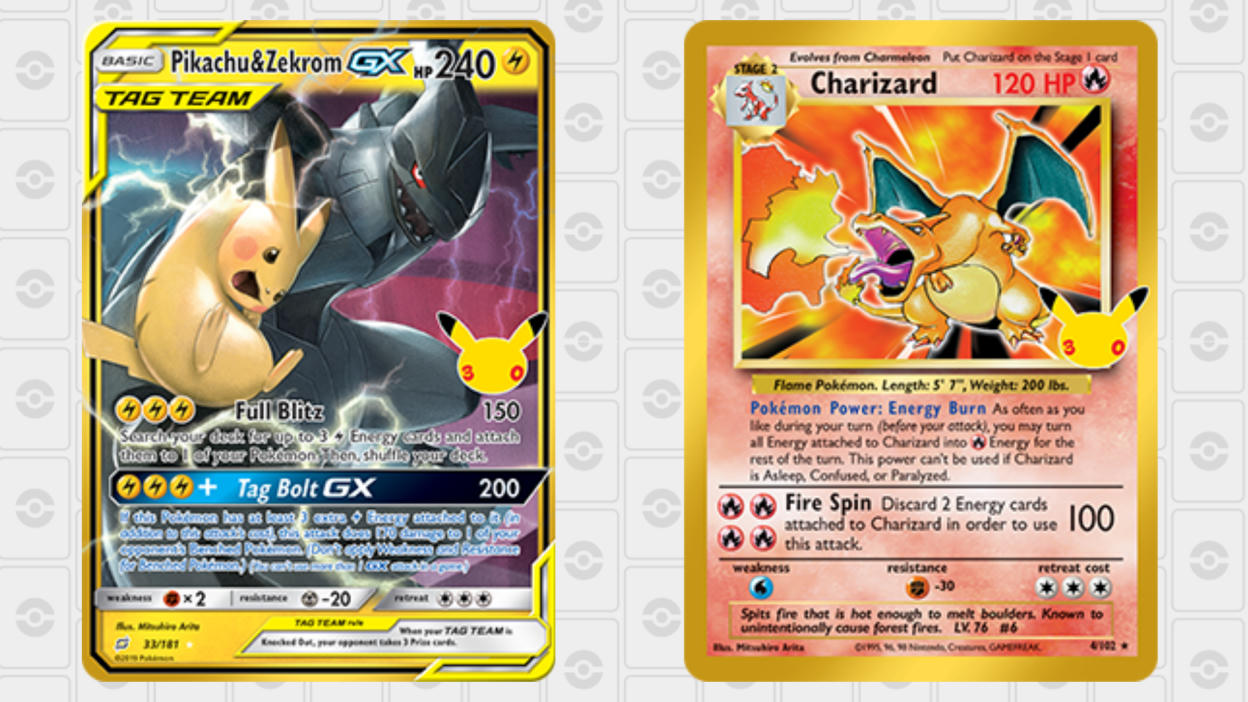 Real Pikachu and Charizard Pokémon trading cards