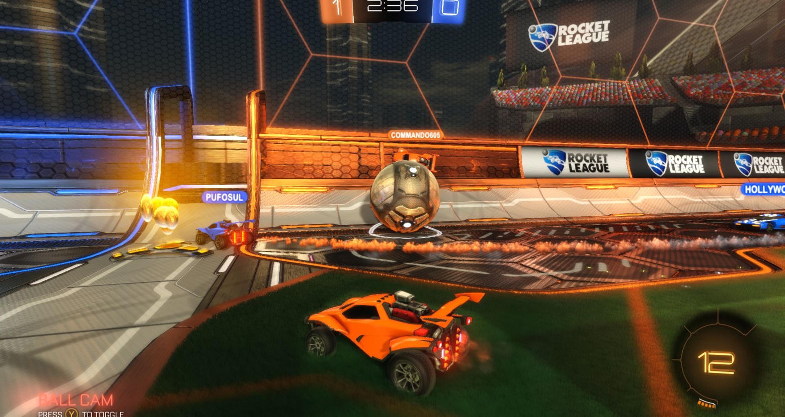 Rocket League orange car chasing the ball